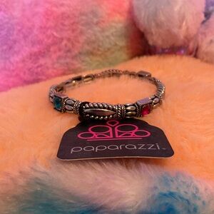 Paparazzi Silver Bracelet with Pink and Teal Highlights
